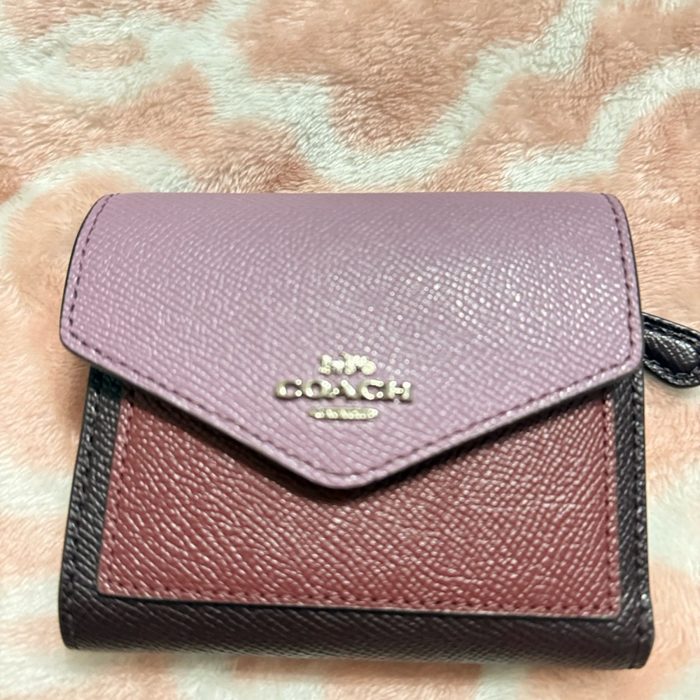 Coach Women's Pink and Brown Leather Wallet